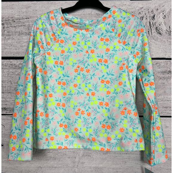 NWT Toddler Girls Cat & Jack Green Floral Rash Guard Top Only - 4T - Picture 1 of 2